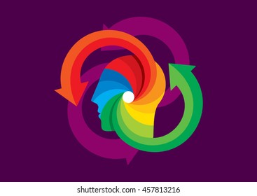 Thoughts and options. vector illustration of head with arrows