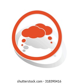 Thoughts sign sticker, orange circle with image inside, on white background