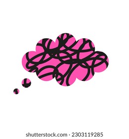Thoughts. Speech bubble, chat window, dialogue, message. Textured, geometric shape. Vector illustration thinking symbol isolated on white background. 