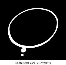 the thoughts of the speech bubble are empty. hand-drawn in the style of a comic book with an isolated white outline, a oval reflection icon on black with an empty space for text. drawn round comic