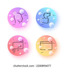 Thoughts, Target path and Electronic thermometer minimal line icons. 3d spheres or balls buttons. Seo message icons. For web, application, printing. Vector