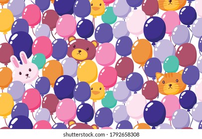 Thousand of Colorful Balloons and Animal Face Balloons Pattern, vector, Illustration,