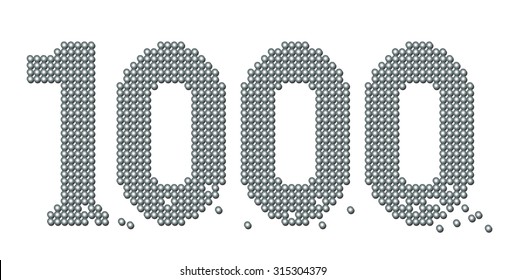 THOUSAND - composed of exactly counted one thousand iron balls, some are rolling away - isolated vector illustration on white background.
