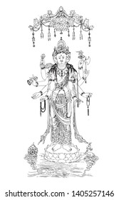 
Thousand hands Guanyin line drawing vector material