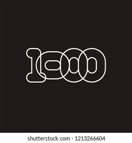 Thousand, mono line. Vector sign linear number, white overlapping thin lines isolated on black background. Four rounded figures. Text composition design concept. Creative outline symbol. 1000th year.