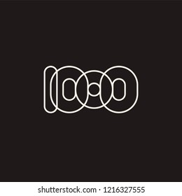 Thousand, mono line. Vector sign linear number, white overlapping thin lines isolated on black background. Four rounded figures. Text composition design concept. Creative outline symbol. 1000th year.