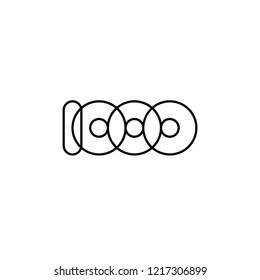 Thousand, mono line. Vector sign linear number, black overlapping thin lines isolated on white background. Four rounded figures. Text composition design concept. Creative outline symbol. 1000th year.