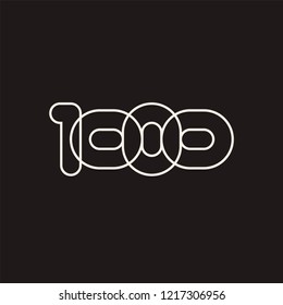Thousand, mono line. Vector sign linear number, white overlapping thin lines isolated on black background. Four rounded figures. Text composition design concept. Creative outline symbol. 1000th year.