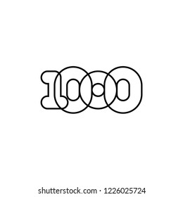 Thousand, mono line. Vector sign linear number, black overlapping thin lines isolated on white background. Four rounded figures. Text composition design concept. Creative outline symbol. 1000th year.
