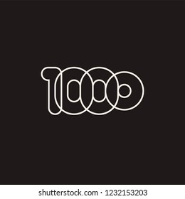 Thousand, mono line. Vector sign linear number, white overlapping thin lines isolated on black background. Four rounded figures. Text composition design concept. Creative outline symbol. 1000th year.