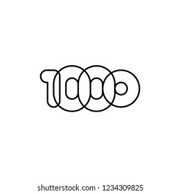 Thousand, mono line. Vector sign linear number, black overlapping thin lines isolated on white background. Four rounded figures. Text composition design concept. Creative outline symbol. 1000th year.