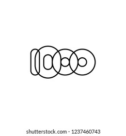 Thousand, mono line. Vector sign linear number, black overlapping thin lines isolated on white background. Four rounded figures. Text composition design concept. Creative outline symbol. 1000th year.