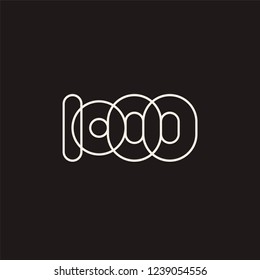 Thousand, mono line. Vector sign linear number, white overlapping thin lines isolated on black background. Four rounded figures. Text composition design concept. Creative outline symbol. 1000th year.