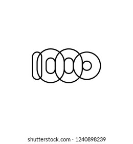 Thousand, mono line. Vector sign linear number, black overlapping thin lines isolated on white background. Four rounded figures. Text composition design concept. Creative outline symbol. 1000th year.