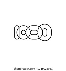 Thousand, mono line. Vector sign linear number, black overlapping thin lines isolated on white background. Four rounded figures. Text composition design concept. Creative outline symbol. 1000th year.