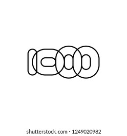 Thousand, mono line. Vector sign linear number, black overlapping thin lines isolated on white background. Four rounded figures. Text composition design concept. Creative outline symbol. 1000th year.