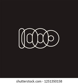 Thousand, mono line. Vector sign linear number, white overlapping thin lines isolated on black background. Four rounded figures. Text composition design concept. Creative outline symbol. 1000th year.