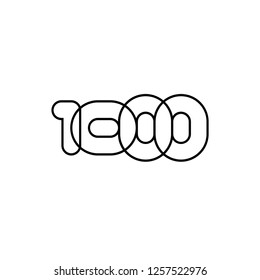 Thousand, mono line. Vector sign linear number, black overlapping thin lines isolated on white background. Four rounded figures. Text composition design concept. Creative outline symbol. 1000th year.