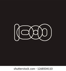 Thousand, mono line. Vector sign linear number, white overlapping thin lines isolated on black background. Four rounded figures. Text composition design concept. Creative outline symbol. 1000th year.