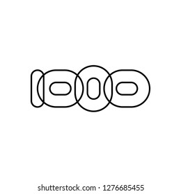 Thousand, mono line. Vector sign linear number, black overlapping thin lines isolated on white background. Four rounded figures. Text composition design concept. Creative outline symbol. 1000th year.