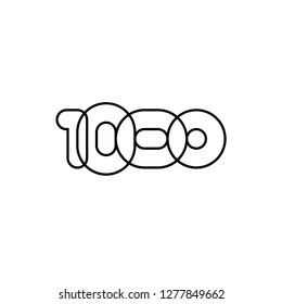 Thousand, mono line. Vector sign linear number, black overlapping thin lines isolated on white background. Four rounded figures. Text composition design concept. Creative outline symbol. 1000th year.