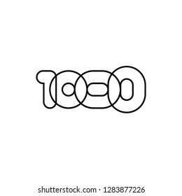 Thousand, mono line. Vector sign linear number, black overlapping thin lines isolated on white background. Four rounded figures. Text composition design concept. Creative outline symbol. 1000th year.