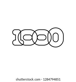 Thousand, mono line. Vector sign linear number, black overlapping thin lines isolated on white background. Four rounded figures. Text composition design concept. Creative outline symbol. 1000th year.