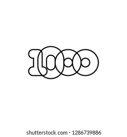 Thousand, mono line. Vector sign linear number, black overlapping thin lines isolated on white background. Four rounded figures. Text composition design concept. Creative outline symbol. 1000th year.