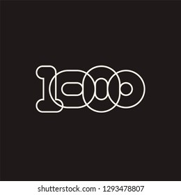 Thousand, mono line. Vector sign linear number, white overlapping thin lines isolated on black background. Four rounded figures. Text composition design concept. Creative outline symbol. 1000th year.