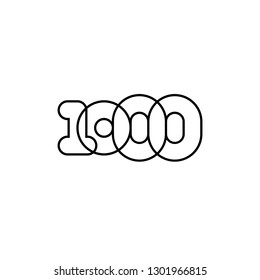 Thousand, mono line. Vector sign linear number, black overlapping thin lines isolated on white background. Four rounded figures. Text composition design concept. Creative outline symbol. 1000th year.