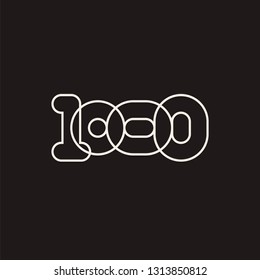 Thousand, mono line. Vector sign linear number, white overlapping thin lines isolated on black background. Four rounded figures. Text composition design concept. Creative outline symbol. 1000th year.