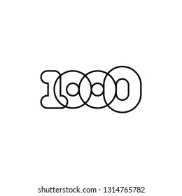 Thousand, mono line. Vector sign linear number, black overlapping thin lines isolated on white background. Four rounded figures. Text composition design concept. Creative outline symbol. 1000th year.