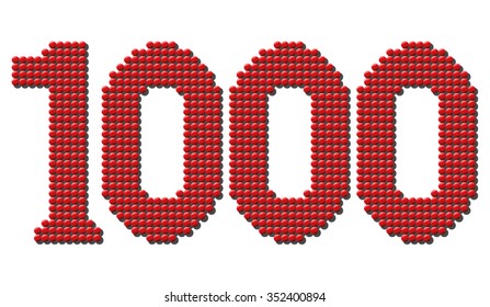 Thousand red round tokens representing number THOUSAND. Isolated vector illustration over white background.