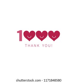 thousand thank you, 1k followers, likes, vector inscription
