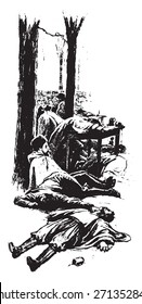 Thousands of the drinkers had been frozen to death, vintage engraved illustration. 