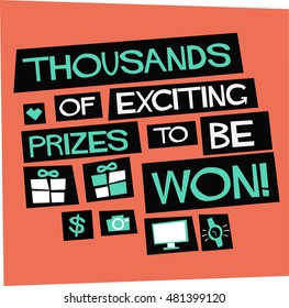 Thousands of Prizes To be Won! (Flat Style Vector Illustration Contest Poster Design)