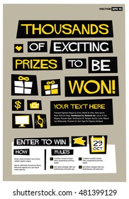 Thousands of Prizes To be Won! (Flat Style Vector Illustration Contest Poster Design) With Instructions and Rules 
