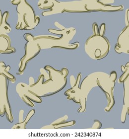 Thousands of rabbits / Seamless pattern with cute bunnies in the most typical poses  