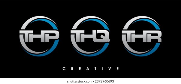Ilustración de vectores de plantillas de diseño de logotipos iniciales THP, THQ, THR Letter