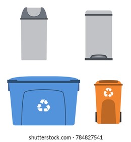 Thrash and recycling can. Garbage rubbish container set. Trash dumpster. Vector illustration.