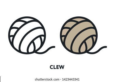 Thread Ball Knitting Clew Cat Toy. Vector Flat Line Icon Illustration.