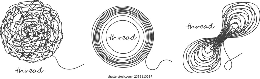 Thread-Ball und Kies-Symbol einzeln auf weiß. Vektorgrafik.