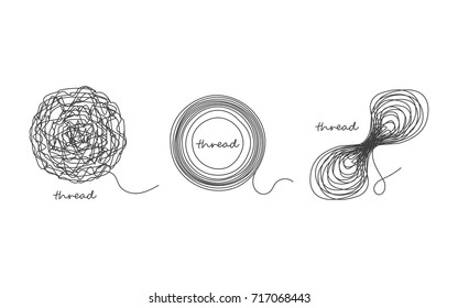 Thread ball and ravel icon set isolated on white. Vector illustration.