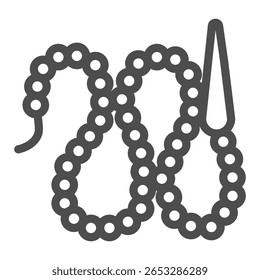 Thread com contas e ícone de linha de agulha, ferramentas de costura conceito. Gráficos vetoriais. Linha de contas, sinal feito à mão sobre fundo branco, ícone de estilo de contorno para design móvel ou web
