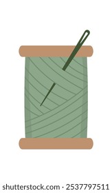 Thread bobbin and needle logo, doodle sewing craft supplies object, hand drawn tailor accessories design, cartoon fashion tool illustration, flat dressmaking decoration element,