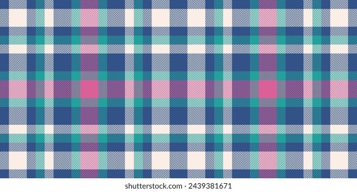 Thread check texture fabric, website plaid textile seamless. Ethnic tartan vector pattern background in blue and linen color.