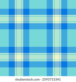 Thread check vector fabric, mens shirt pattern background texture. Complexity tartan textile plaid seamless in cyan and light colors palette.