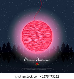 Thread Christmas Ball Modern Background. Minimalist Creative Design Concept.