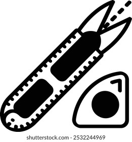 Thread Clipper and Chalk concept, loose thread trimmer vector icon design, Bespoke tailoring symbol, Made-to-measure clothing sign,Sew and Tailor materials stock illustration