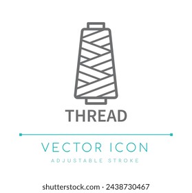 Thread Cone Sewing Textile Vector Line Icon, Tailor Clothes Fashion Material Apparel Vector Line Icon